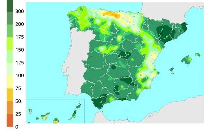 Mapa de % de precipitación respecto a la media 1991-2020, enero 2026. (Fuente: AEMET)